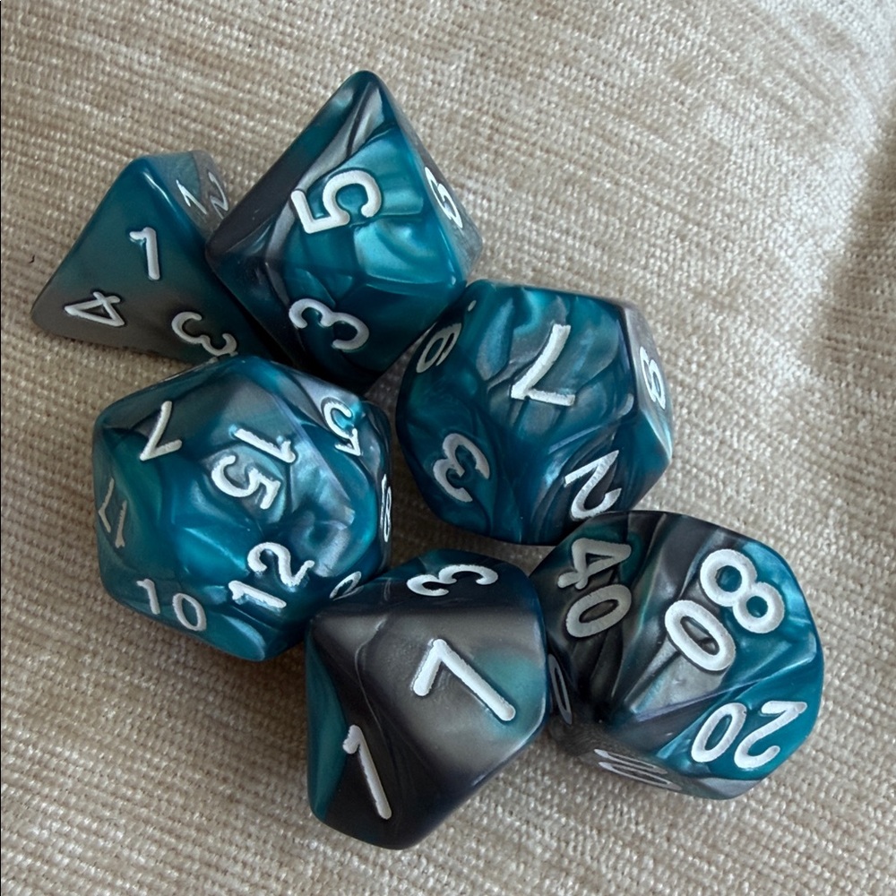 Teal and Black Marble Polyhedral Dice Set